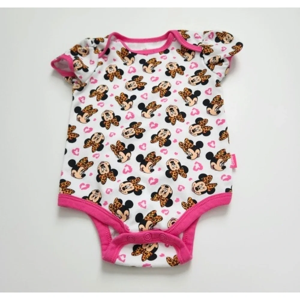 Disney Baby Minnie Mouse 4pc Set Bodysuits Pants 6-9M‎ Red Leopard NWT & EUC